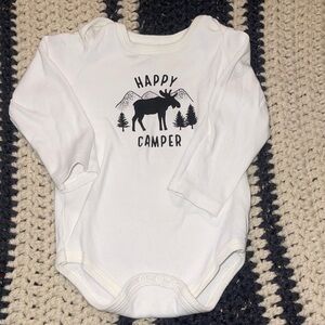 Happy Camper White Baby Onesie with Moose Graphic